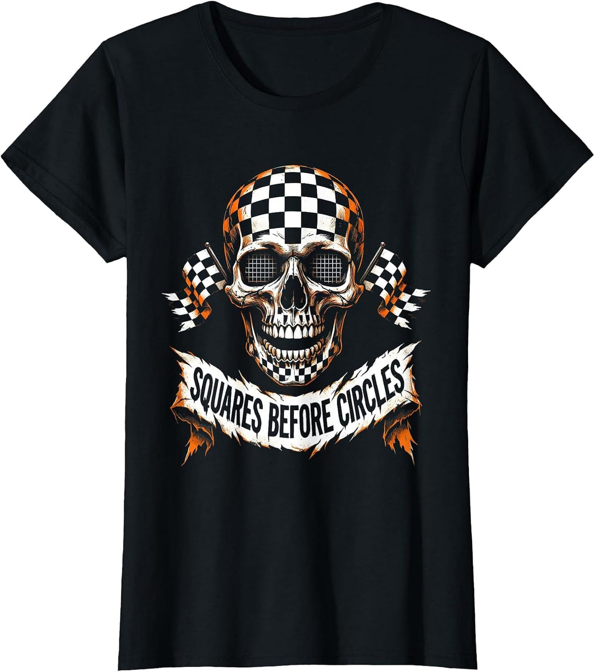 Squares Before Circles Checkered Pattern Design T-Shirt - Black