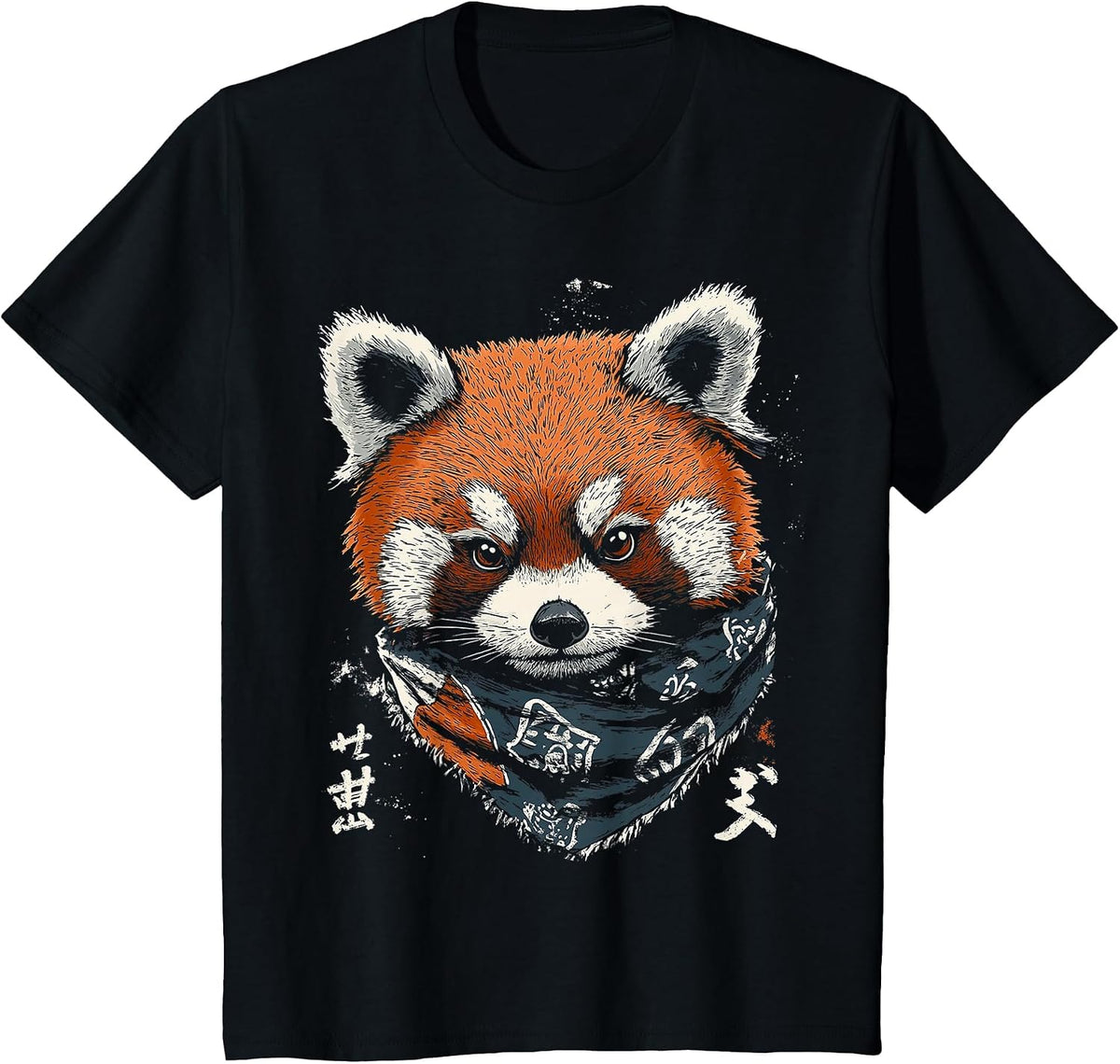 Red Panda Animal Graphic Illustration Red Panda T-Shirt - Black