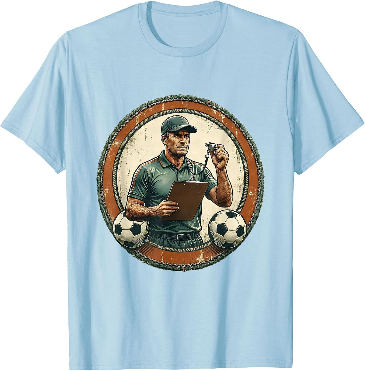 Men's Soccer Dad Coaching Clipboard and Whistle Graphic T-Shirt - Baby Blue