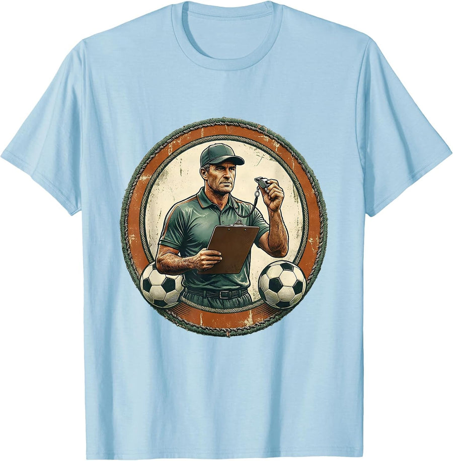 Men's Soccer Dad Coaching Clipboard and Whistle Graphic T-Shirt - Baby Blue