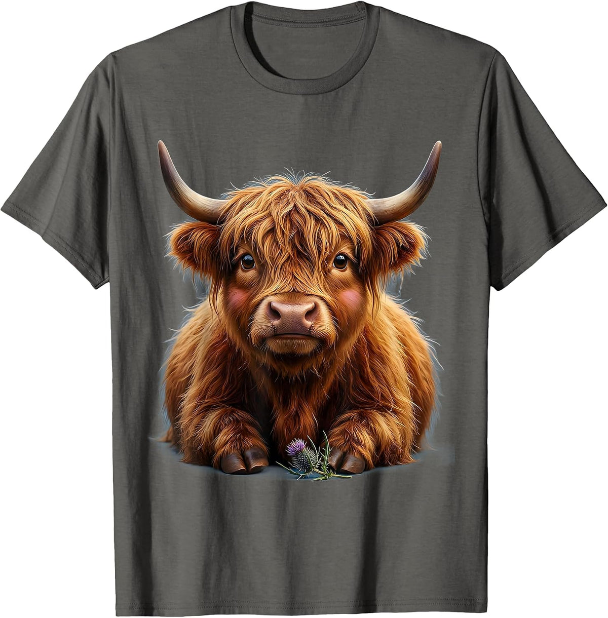 Shaggy Highland Cow Cute Kawaii Scottish Humor T-Shirt - Asphalt Grey