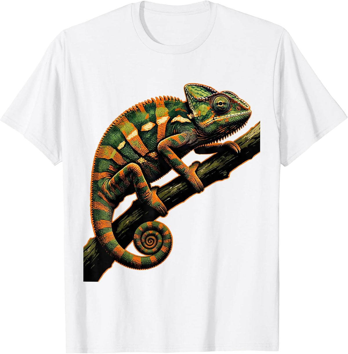 Men's Camo Chameleon on Branch Color Shift Art T-Shirt - White