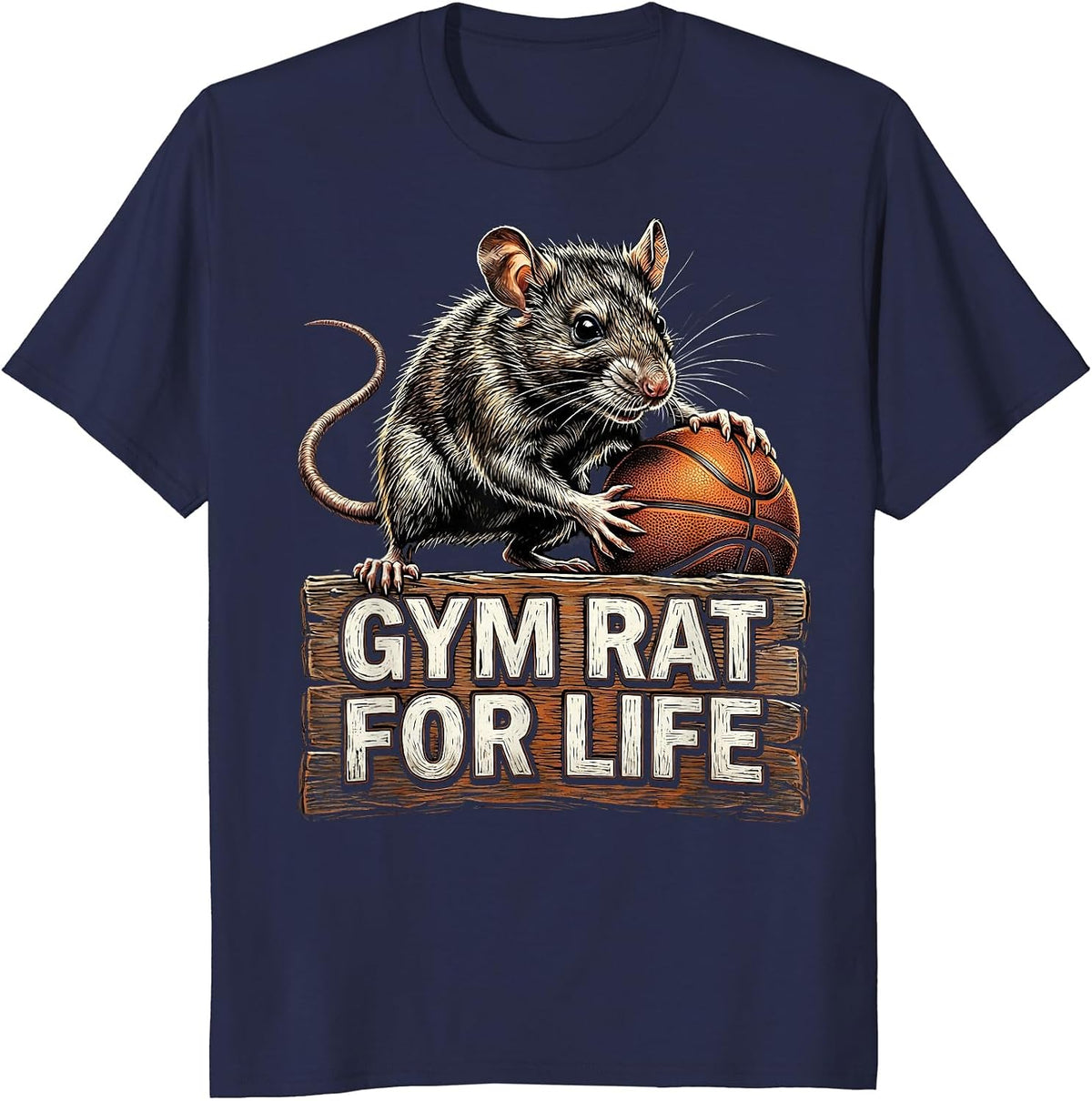 Gym Rat For Life Basketball Graphic Design T-Shirt - Navy Blue