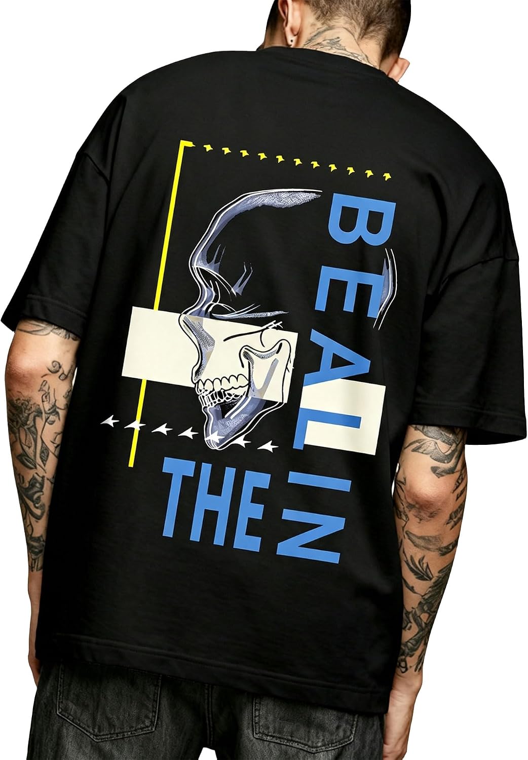 Mens Graphic Tees Oversized Creative Graffiti Tshirt - Blue Black