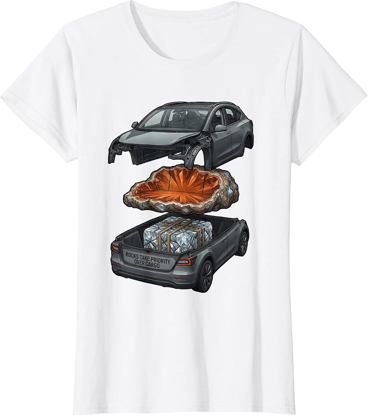 Women's Rocks Take Priority Over Cargo Funny Rock Collector Geode T-Shirt - White
