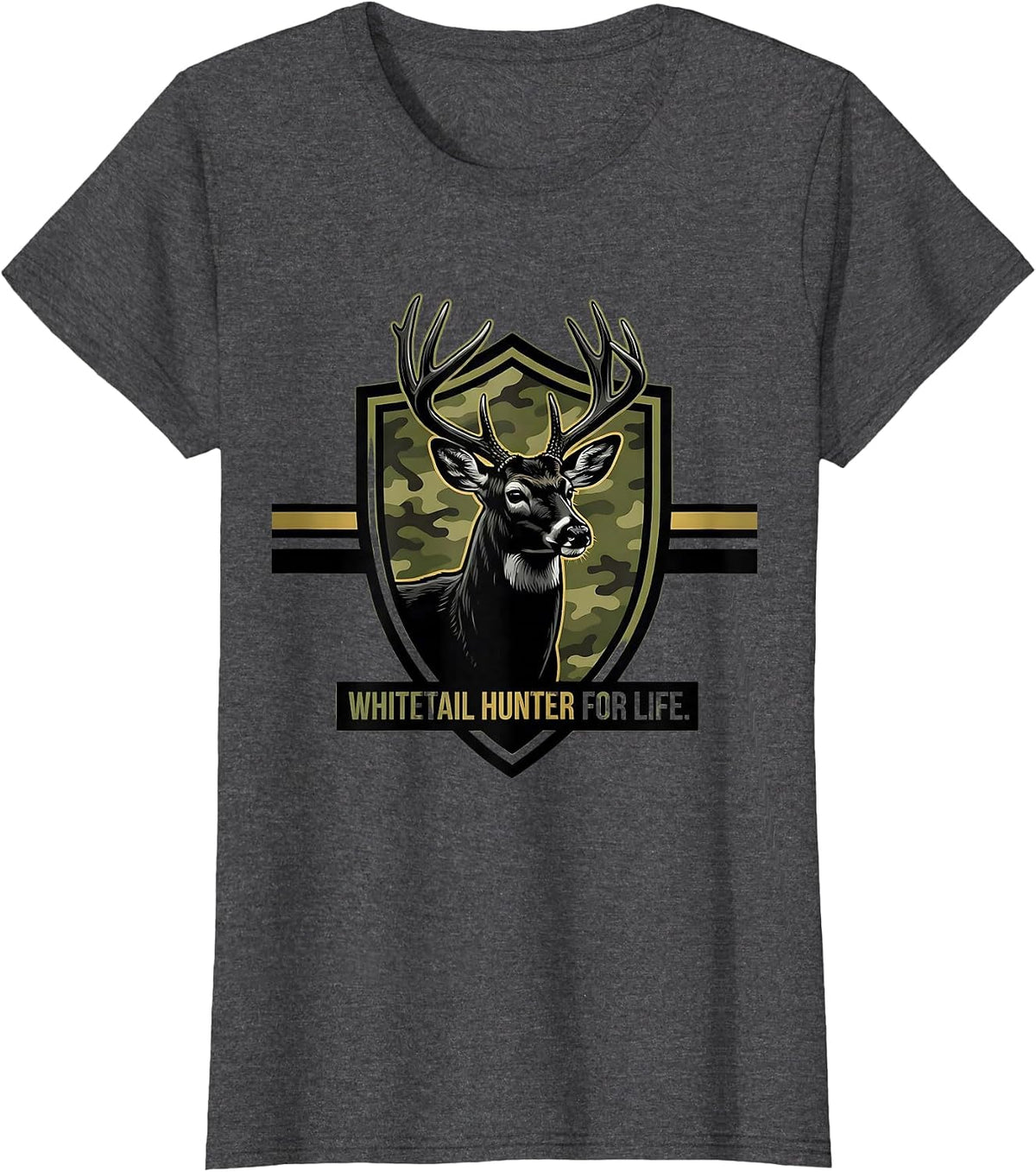 Women's Whitetail Hunter For Life Funny Camo Dad Hunting Humor T-Shirt - Dark Heather Grey