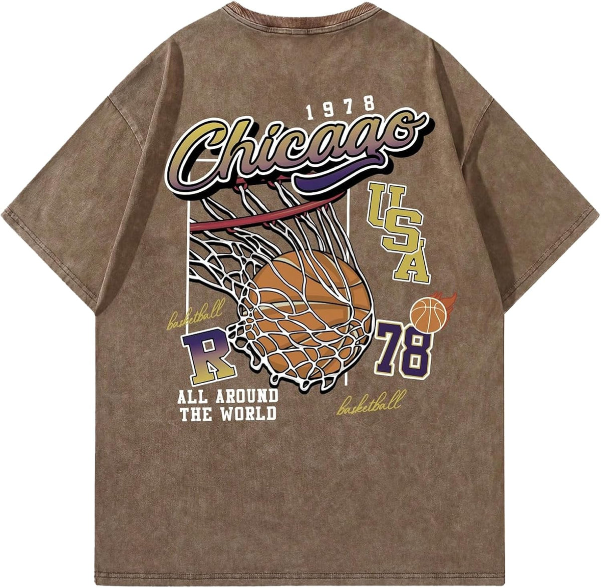 Mens Graphic Tee Soft Cotton Loose Short Sleeve Clothes - Coffee
