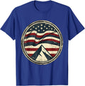 Weathered American Flag Over Mountain Peak T-Shirt - Royal Blue