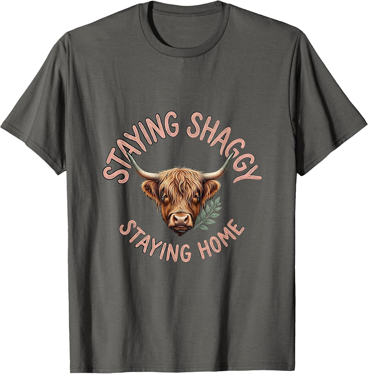 Staying Shaggy, Staying Home Boho Highland Cow Whimsical T-Shirt - Asphalt Grey