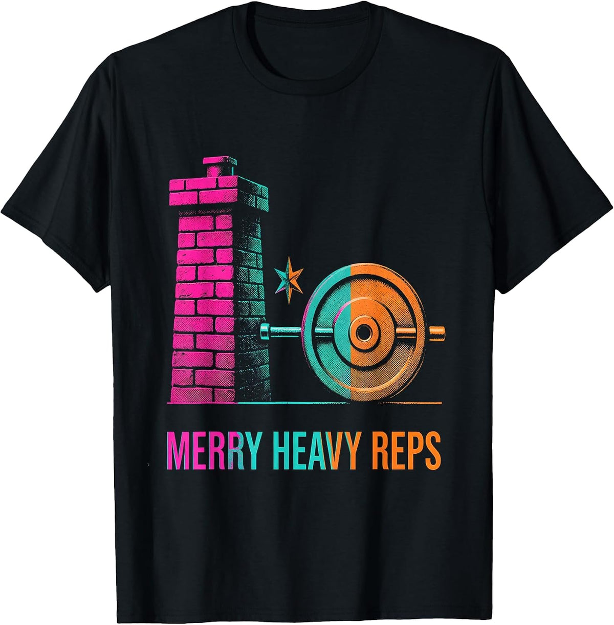 Men's Merry Heavy Reps Risograph Funny Christmas Gym Workout T-Shirt - Black