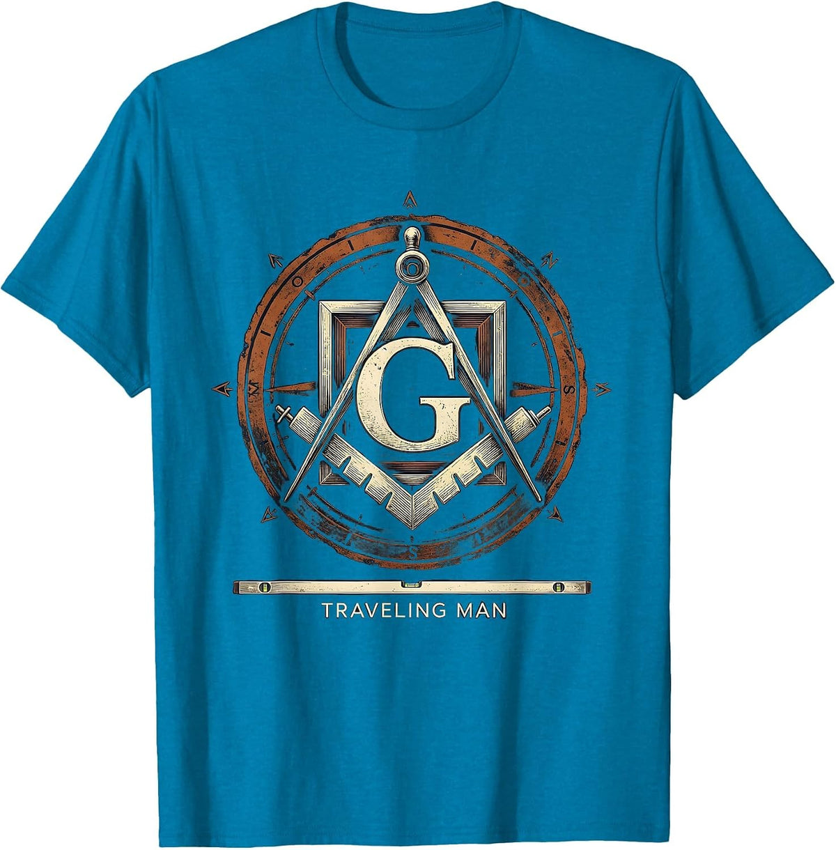 Traveling Man Vintage Freemason Square And Compass Masonic T-Shirt - Sapphire Blue