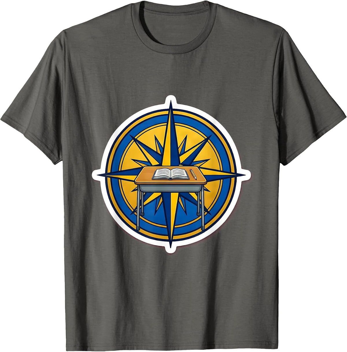 Special Education Teacher Compass Rose Desk Design T-Shirt - Asphalt Grey