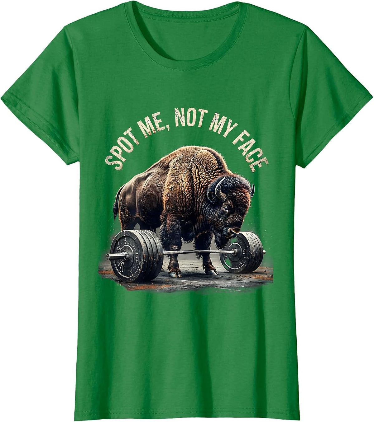 Spot Me Not My Face Distressed Funny Gym Weightlifting T-Shirt - Kelly Green