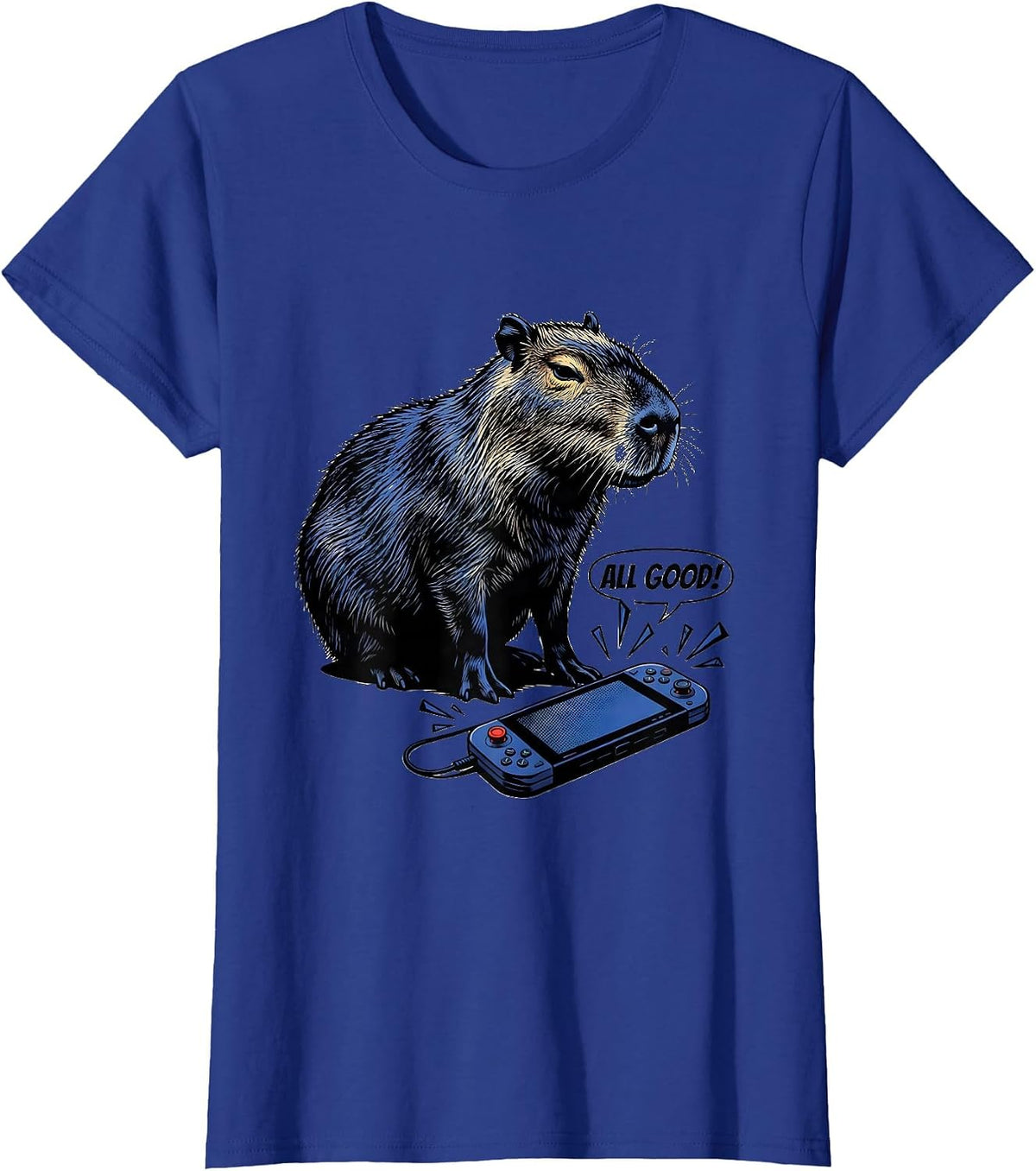 Women's All Good Comic Book Capybara Gamer Meme Humor T-Shirt - Royal Blue