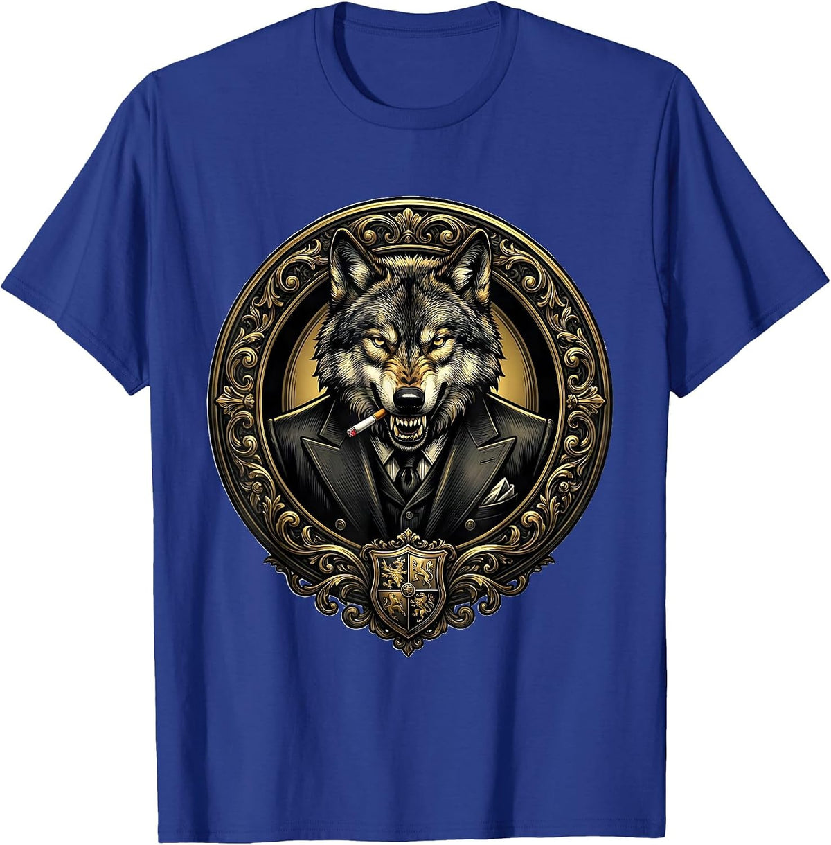 Men's Italian Brainrot Wolf in Designer Suit Smoking T-Shirt - Royal Blue