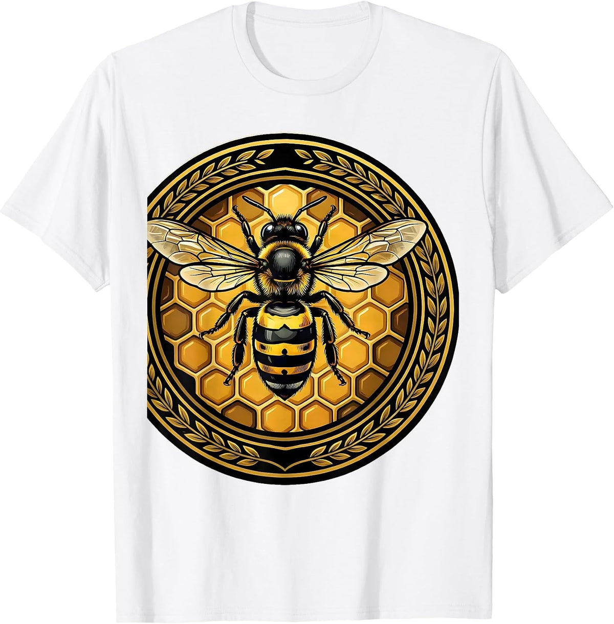 Men's Mason Bee Hovering Over Honeycomb Illustration T-Shirt - White