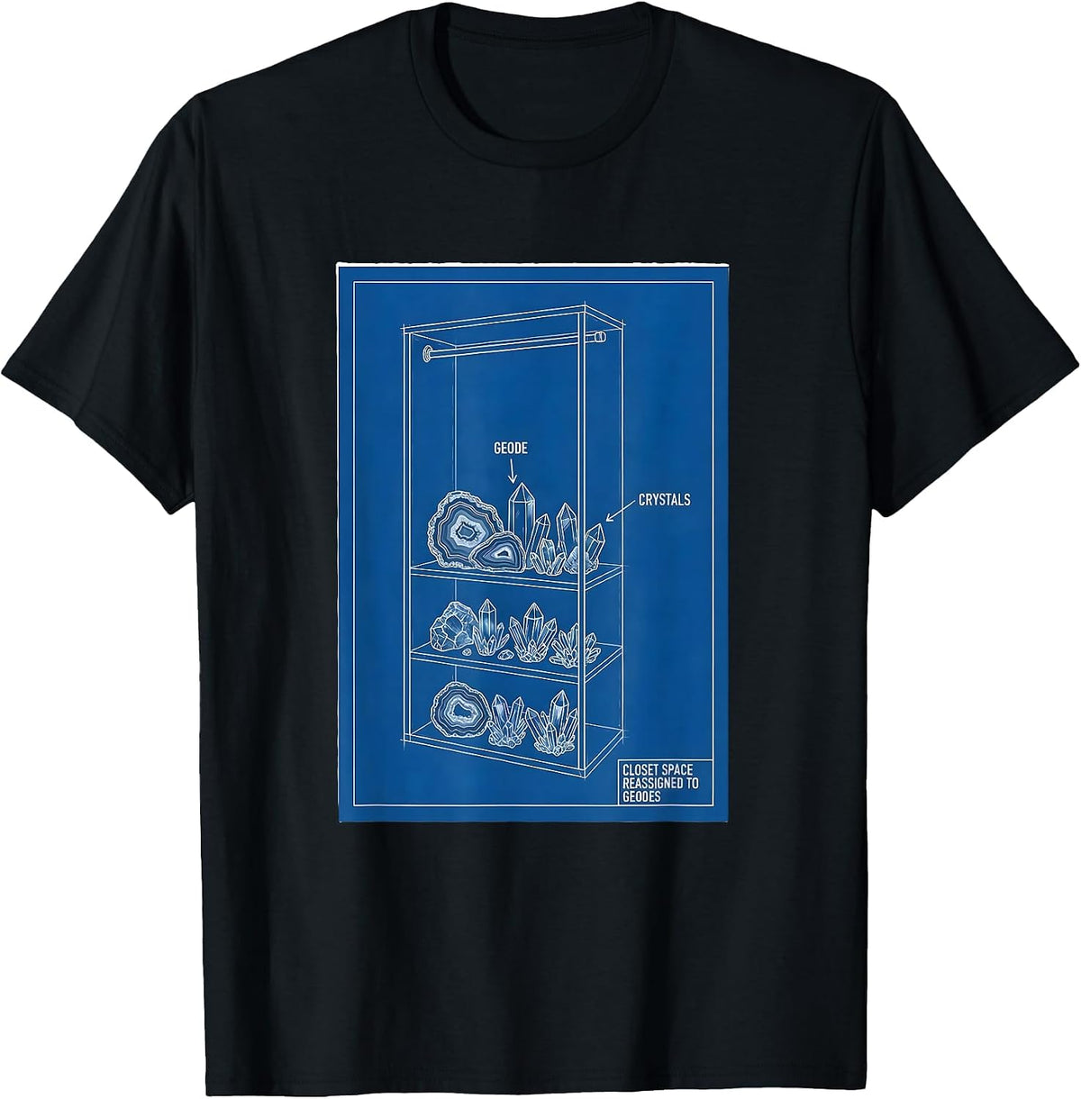 Men's Closet Space Reassigned To Geodes Technical Blueprint Rock T-Shirt - Black