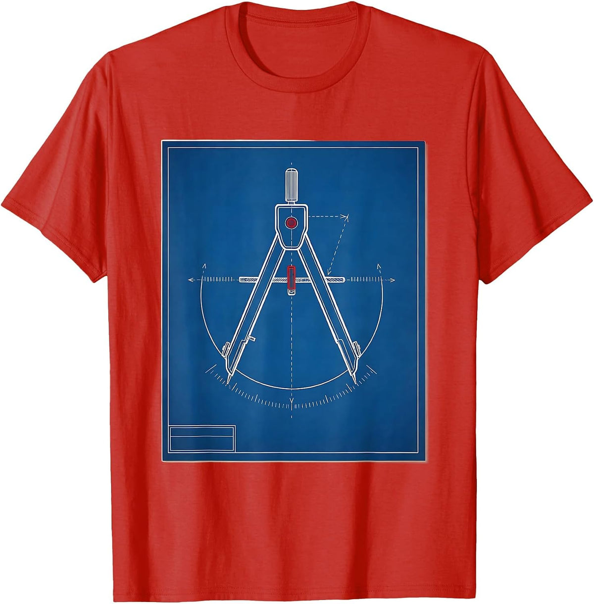 Men's Square and Compass Freemason Technical Blueprint Fraternal T-Shirt - Red