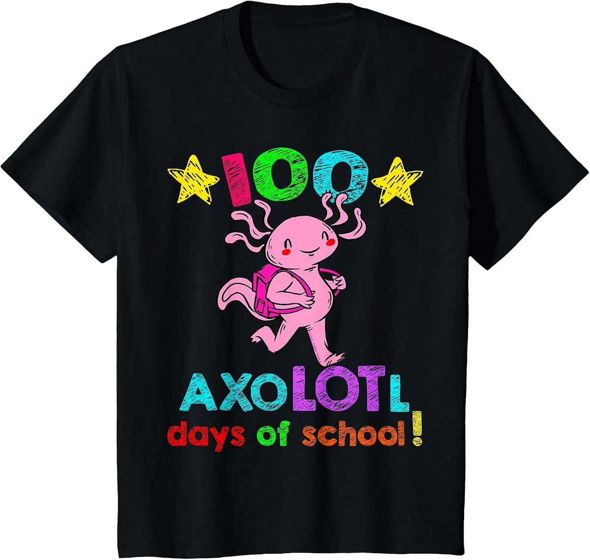 Axolotl Days of School Funny 100 Days of School T-Shirt - Black