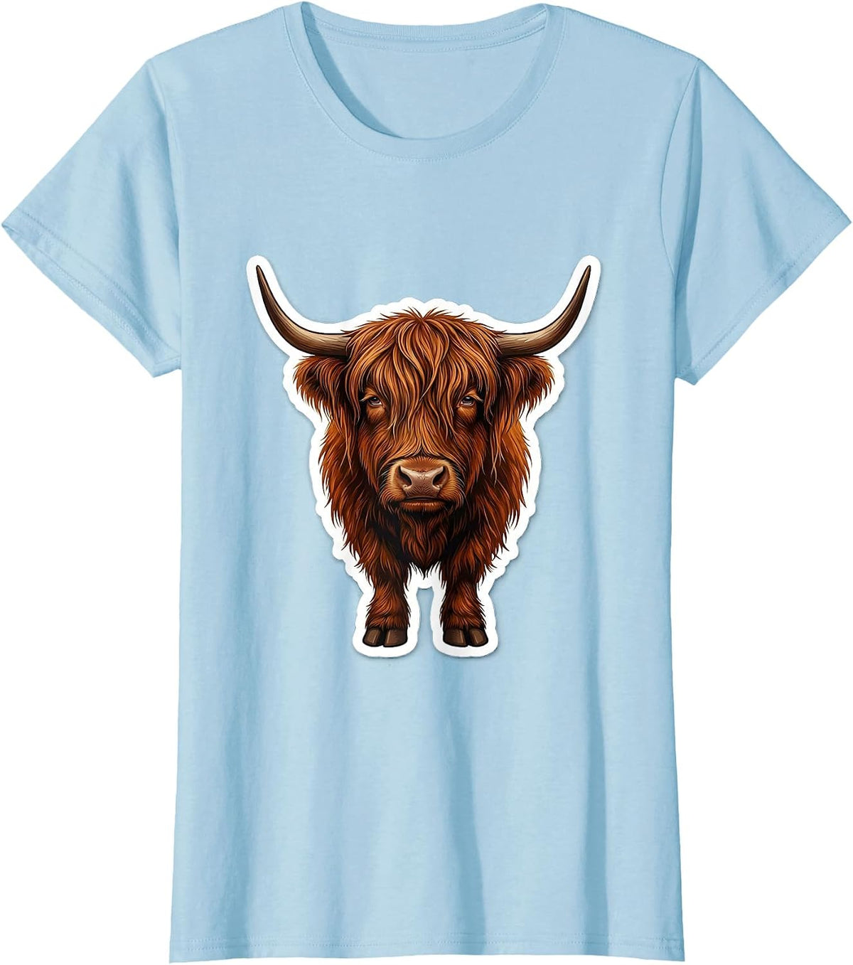 Highland Cow Head Sticker Style Animal Lover Humor T-Shirt - Baby Blue