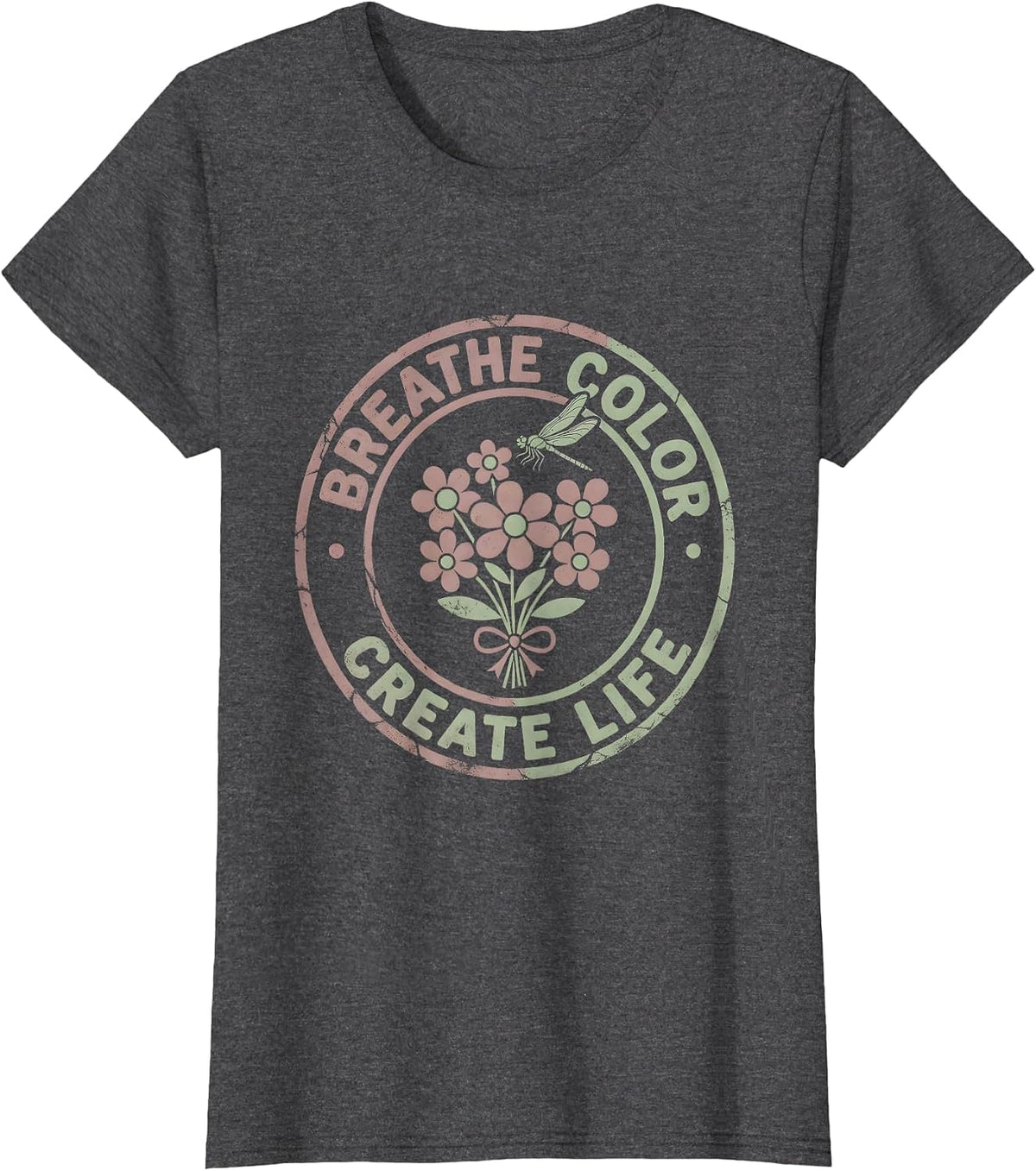 Women's Breathe Color Create Life Airbrush Art Design T-Shirt - Dark Heather Grey