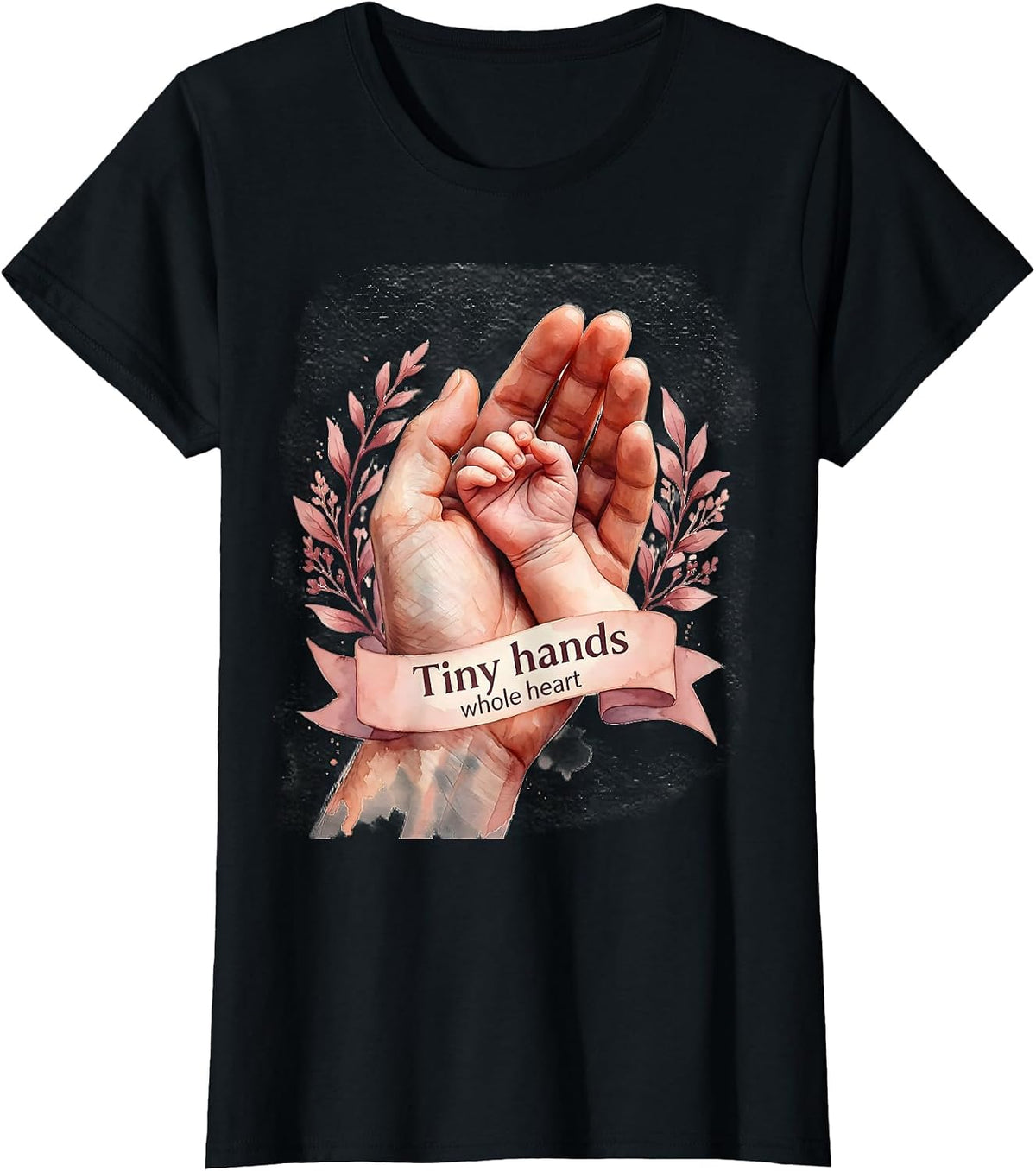 Women's Tiny Hands Whole Heart NICU Nurse Design T-Shirt - Black