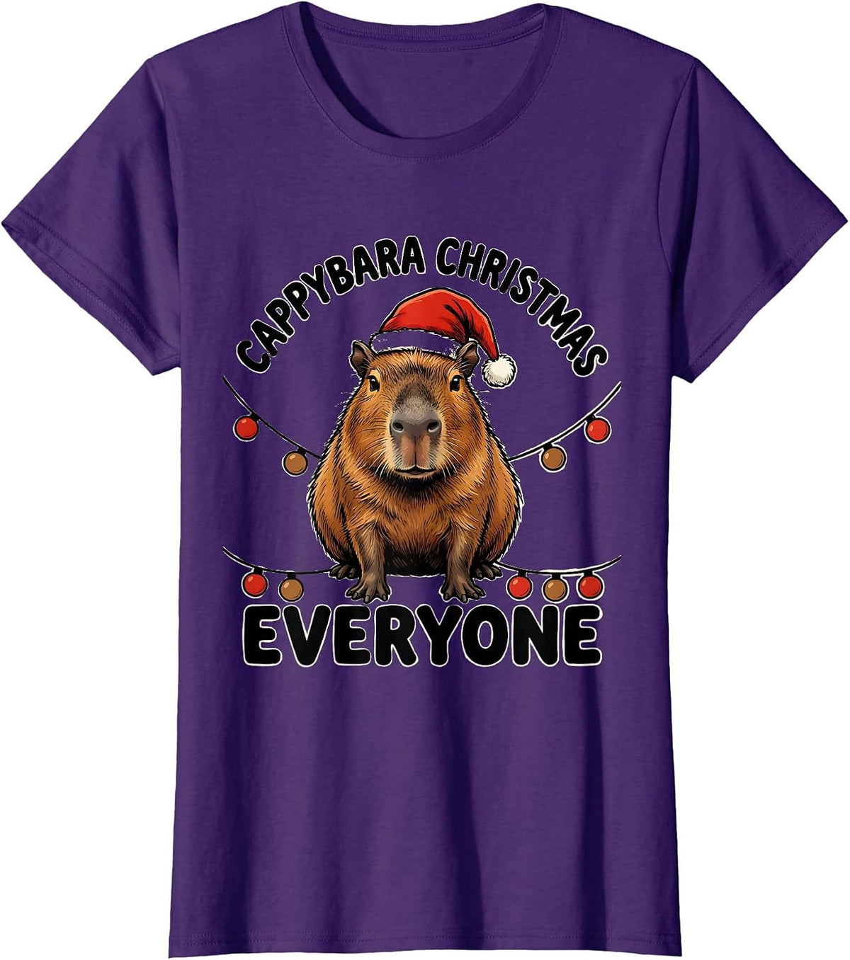 Women's Cappybara Christmas, Everyone Cute Capybara Santa Hat T-Shirt - Purple