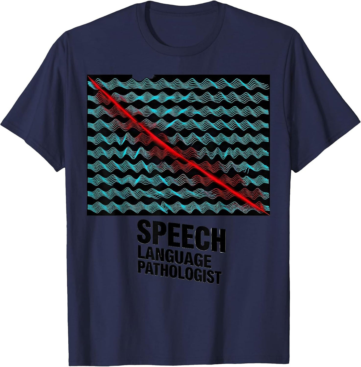 Men's Speech Language Pathologist New Wave Typography SLP Pride T-Shirt - Navy Blue
