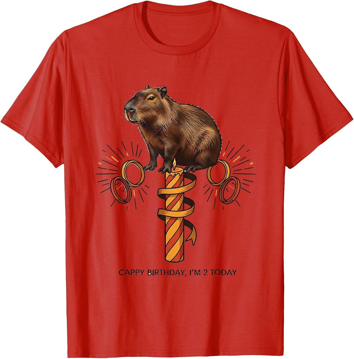 Men's Cappy Birthday I'm 2 Today Funny Capybara Kawaii Birthday T-Shirt - Red