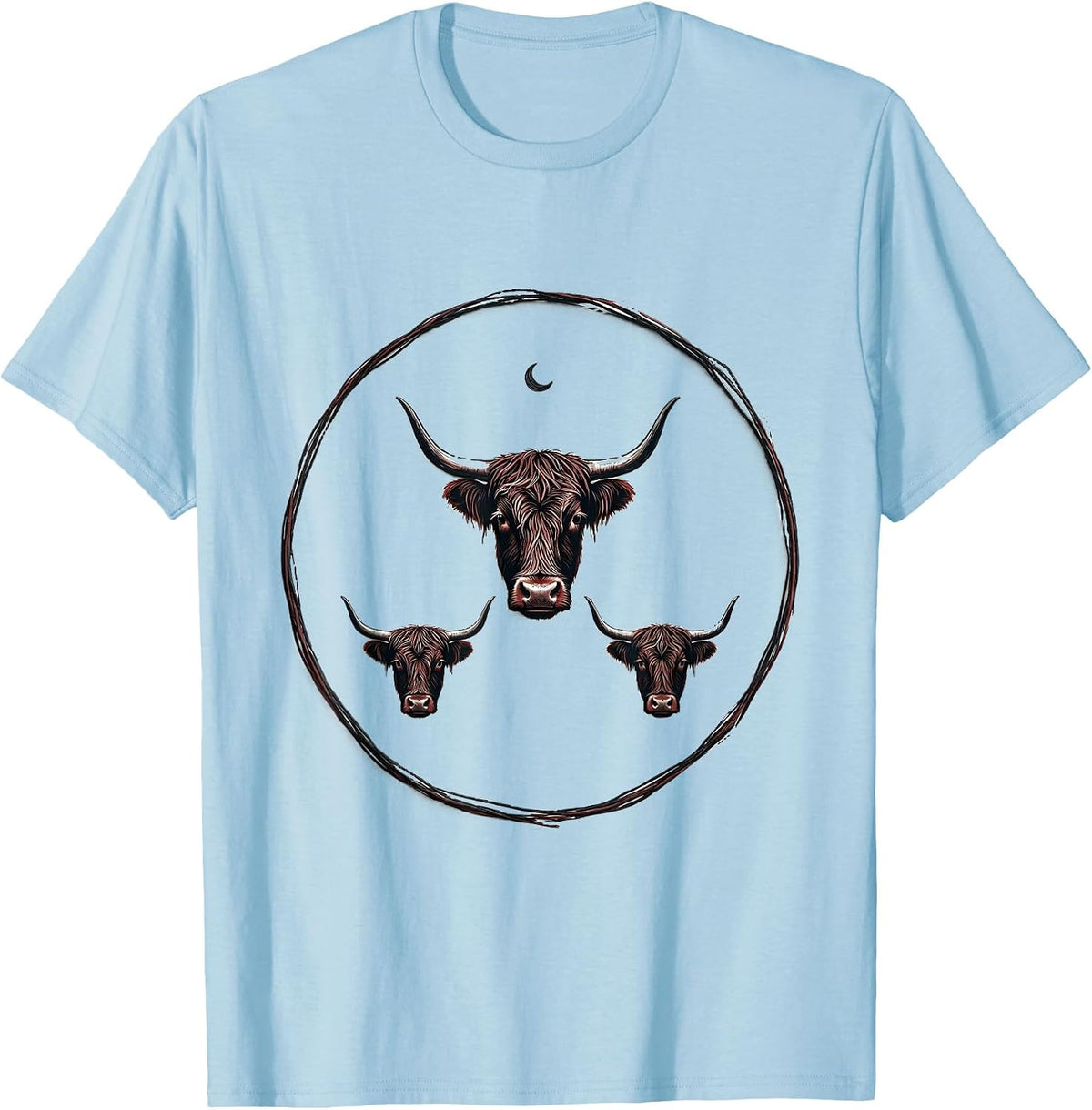 Men's Thin Highland Cow Ring Minimalist Holiday Cow Lover Gift T-Shirt - Baby Blue