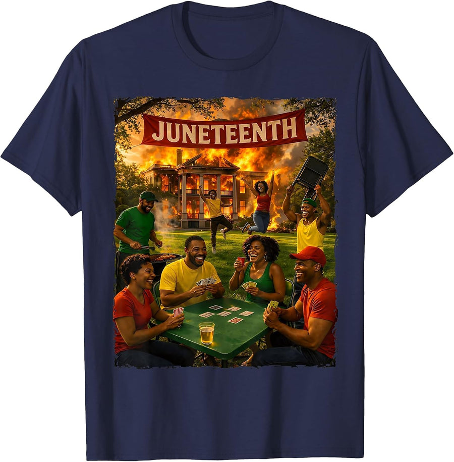 Funny Juneteenth 1865 Plantation Fire Black Emancipation Day T-Shirt - Navy Blue