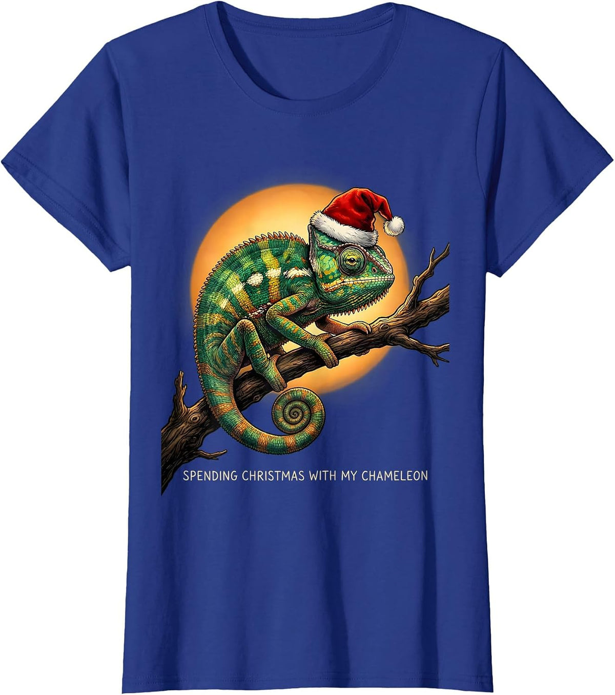 Women's Spending Christmas With My Chameleon Funny Dragon Santa T-Shirt - Royal Blue