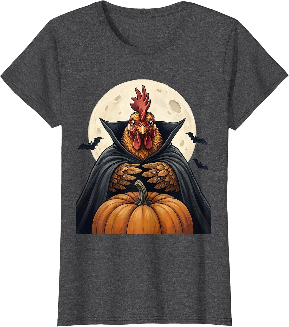 Women's Chicken Vampire Halloween Farm Chicken Lover Humor T-Shirt - Dark Heather Grey