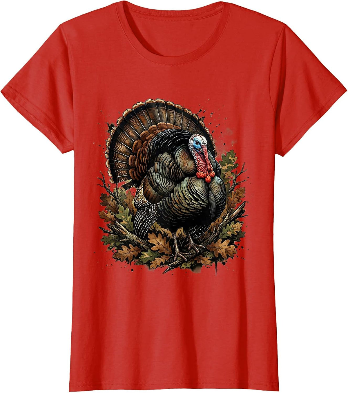Women's Turkey Strutting Camo Fall Foliage Hunting Design T-Shirt - Red