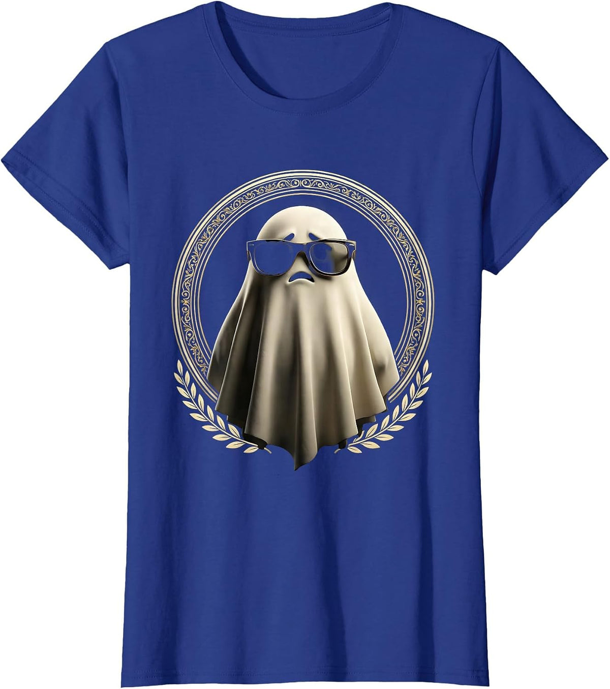 Boo Jee Ghost Wearing Designer Sunglasses T-Shirt, Women, Royal Blue, Small - As Pictured