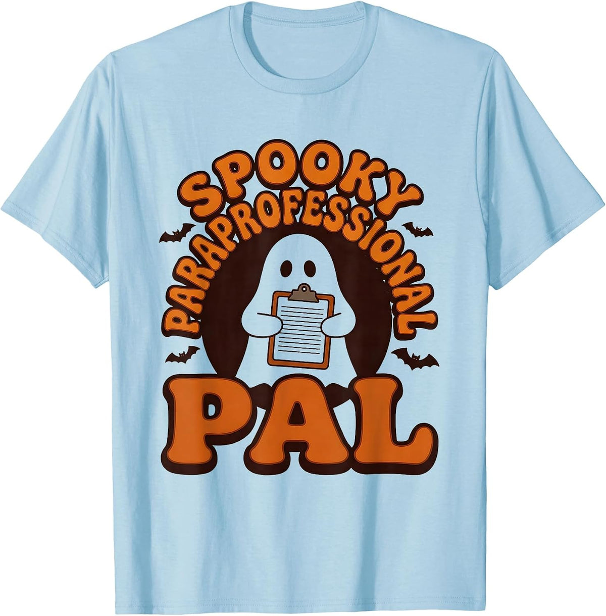 Men's Spooky Paraprofessional Pal Retro 70s Teacher Aide Halloween T-Shirt - Baby Blue