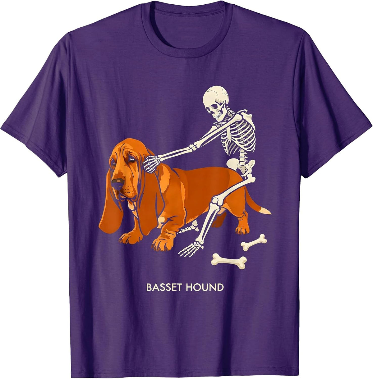 Men's Basset Hound Funny Skeleton Chasing Halloween Dog Mom Pet T-Shirt - Purple