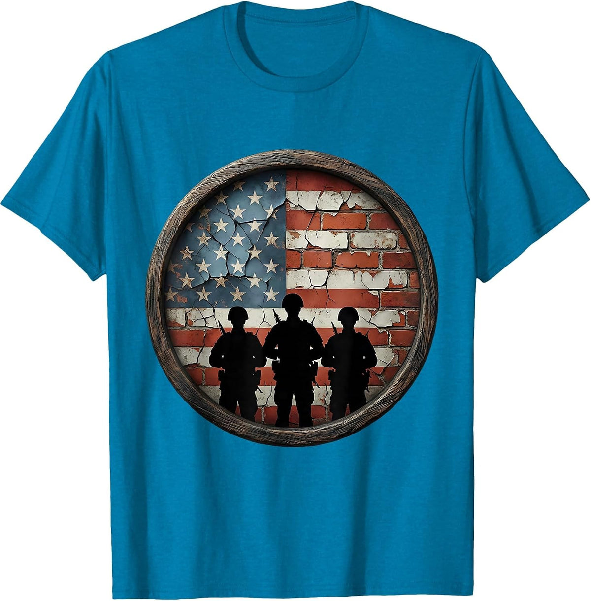 Weathered American Flag Rustic Barn Wall Design T-Shirt - Sapphire Blue