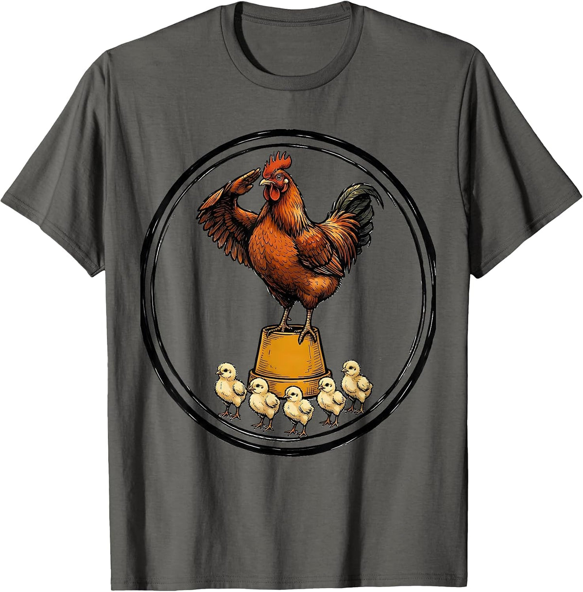 Chicken Badge Funny Farm Animal Lover Novelty T-Shirt - Asphalt Grey