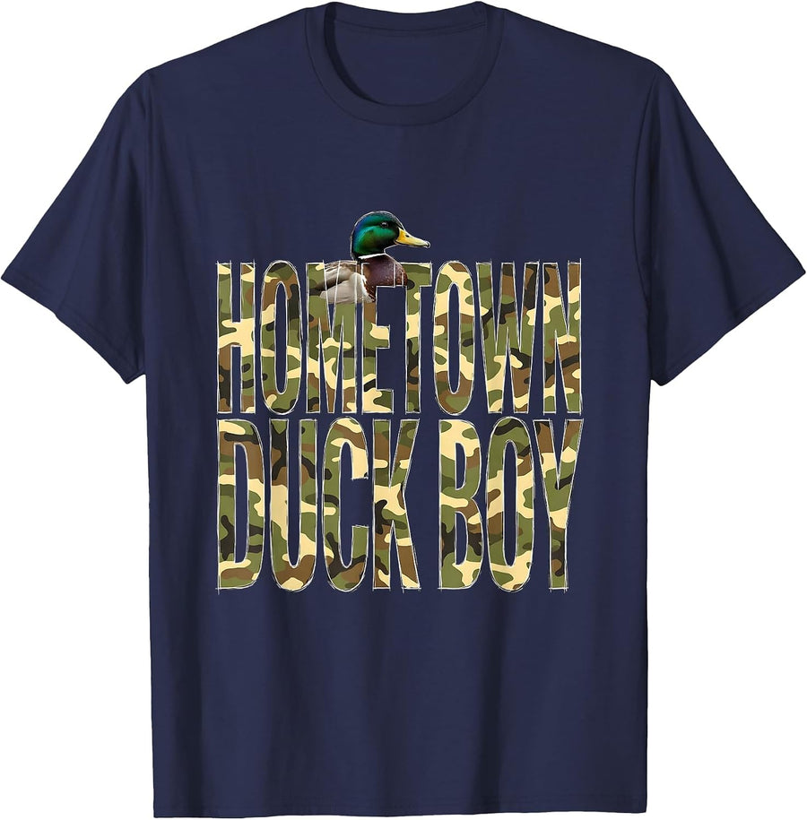 Hometown Duck Boy Youth Camo Hunting Birthday Gift T-Shirt - Navy Blue