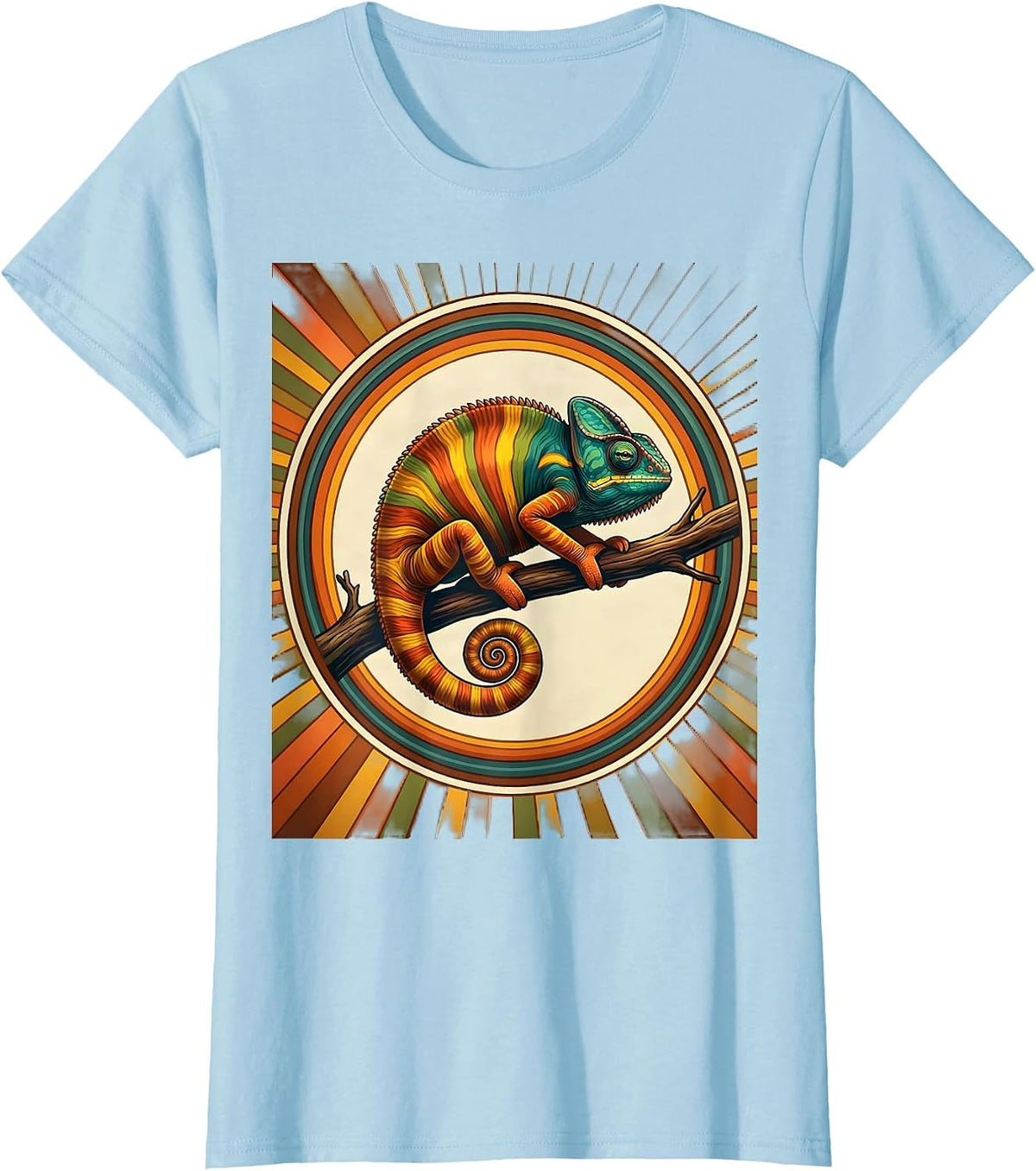 Women's Rainbow Chameleon Pride Colorful Reptile Art T-Shirt - Baby Blue
