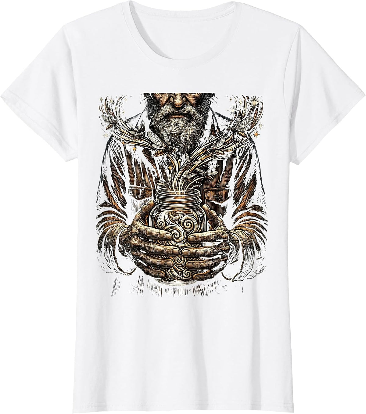 Grandpa Releasing Fireflies From Mason Jar T-Shirt - White
