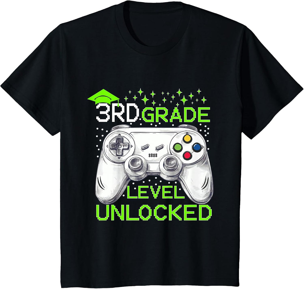 Back to School 3rd Grade Level Unlocked Gamer Boys Kids T-Shirt - Black