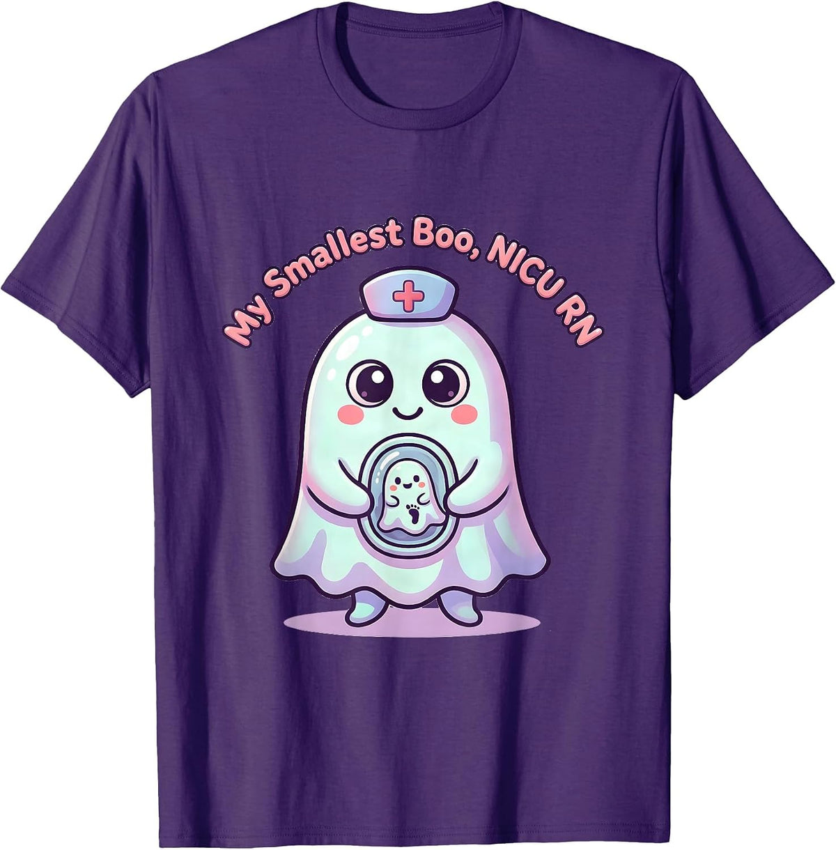 My Smallest Boo NICU RN Cute Kawaii Ghost Halloween Nurse T-Shirt - Purple
