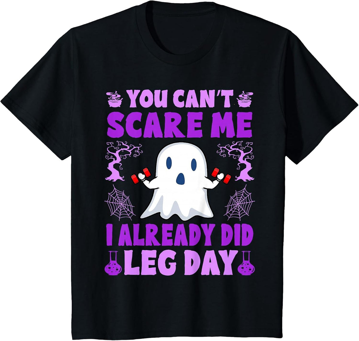 Halloween Workout Women Ghost Training with Dumbbells T-Shirt - Black