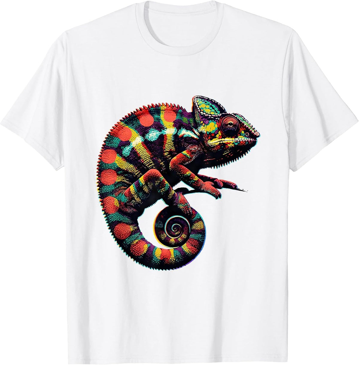 Men's Dot Day Chameleon Multicolored Spots Illustration T-Shirt - White