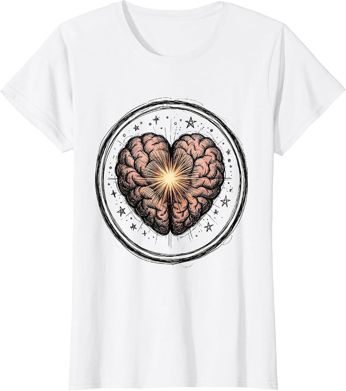 Sped Teacher Heart Brain Glowing Core Graphic T-Shirt - White
