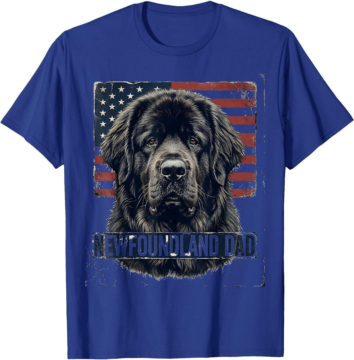 Men's Newfoundland Dad Distressed Patriotic Dog Breed Pride 4th T-Shirt - Royal Blue