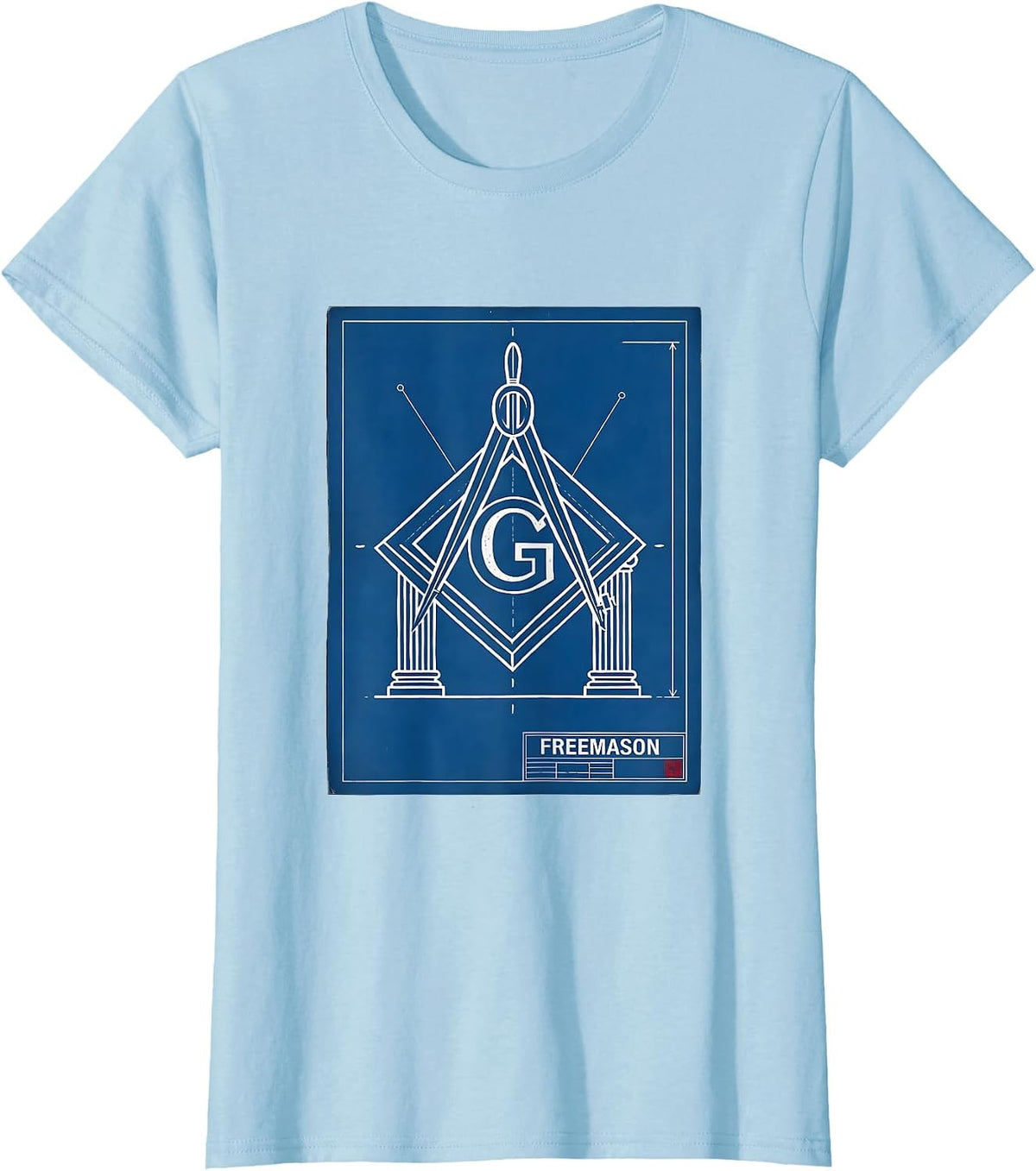 Freemason Technical Blueprint Square And Compass Fraternal T-Shirt - Baby Blue
