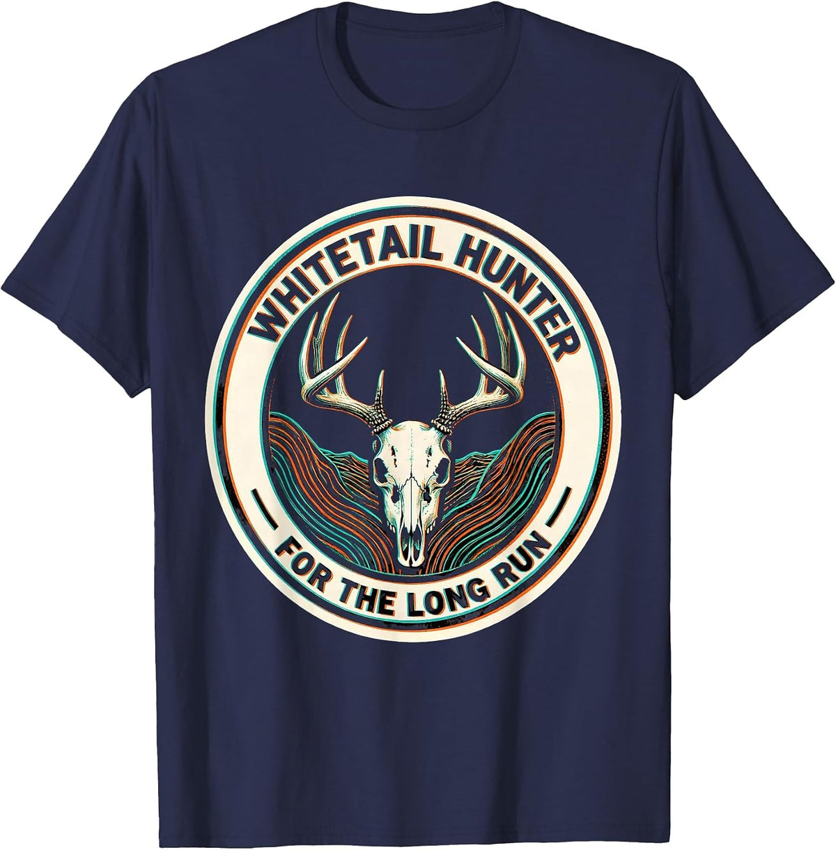 Men's Whitetail Hunter, For The Long Run Camo Dad Hunting T-Shirt - Navy Blue